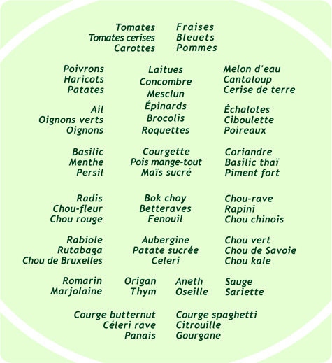 Tableaux des légumes